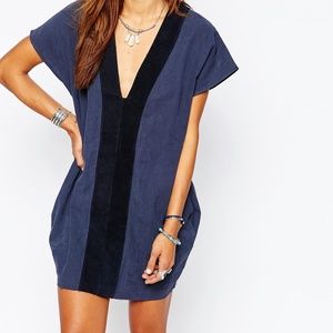 One Teaspoon Bangalow Linen Suede Oversized Dress Navy Size XXS